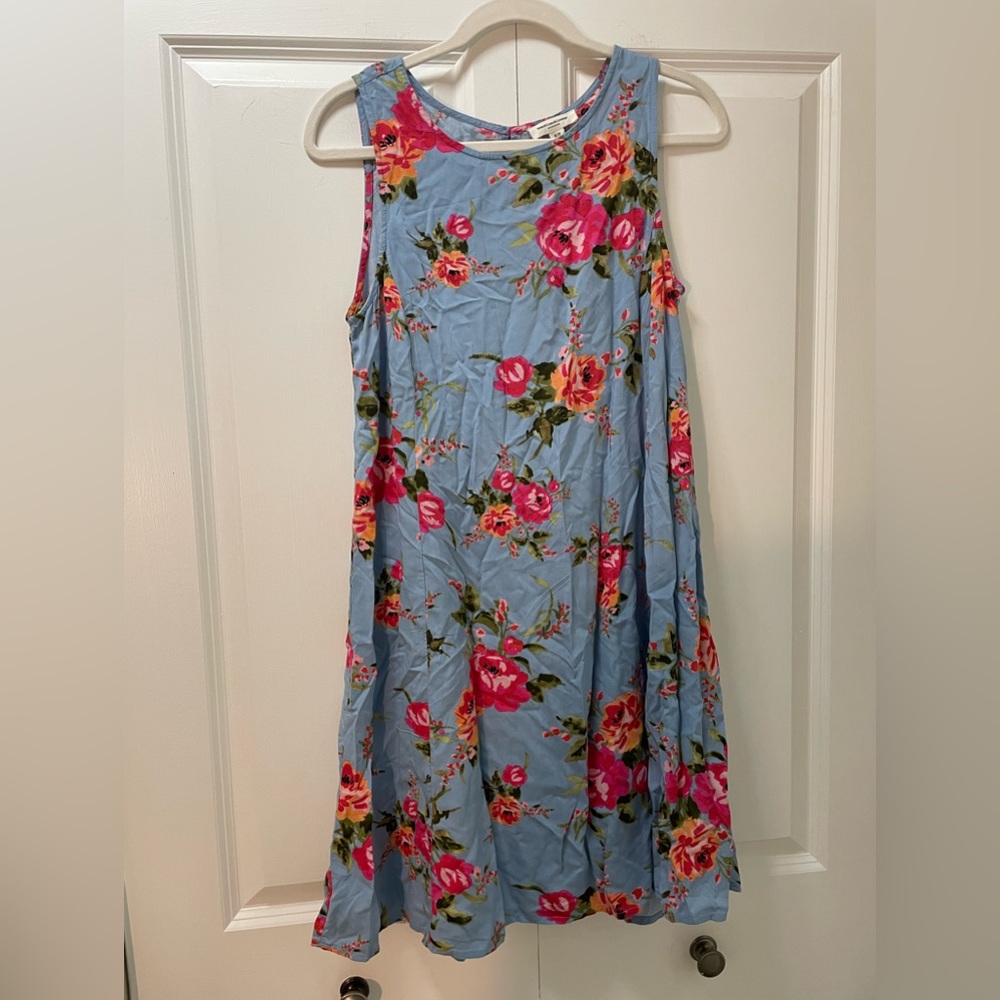 NWT beachlunchlounge Small Swing Dress Blue with Bright Pink Floral